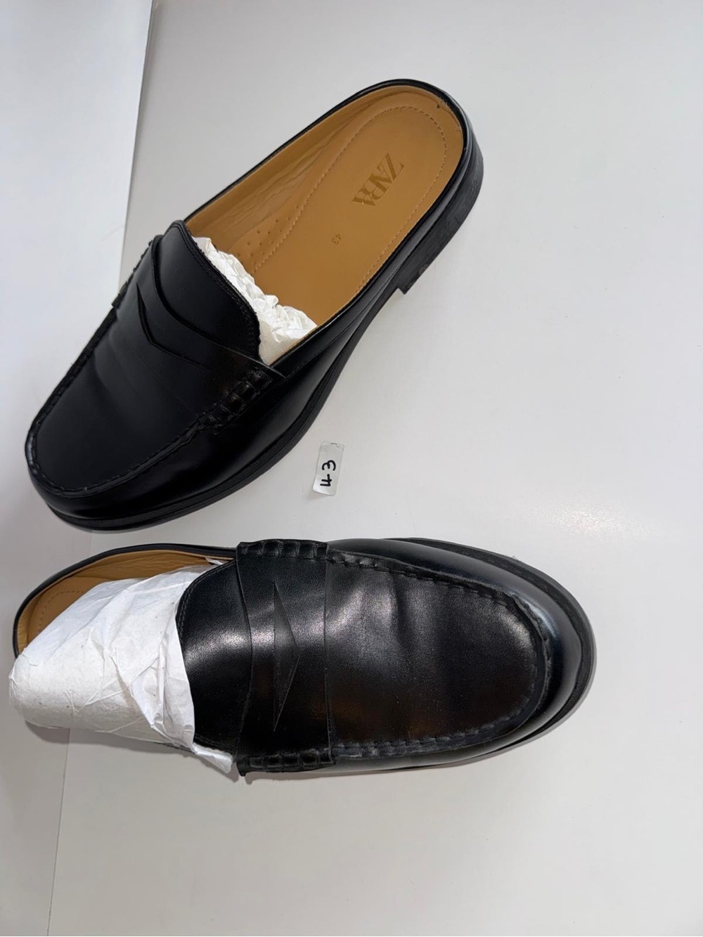 Zara Black Leather Slip-On Penny Mules for Men